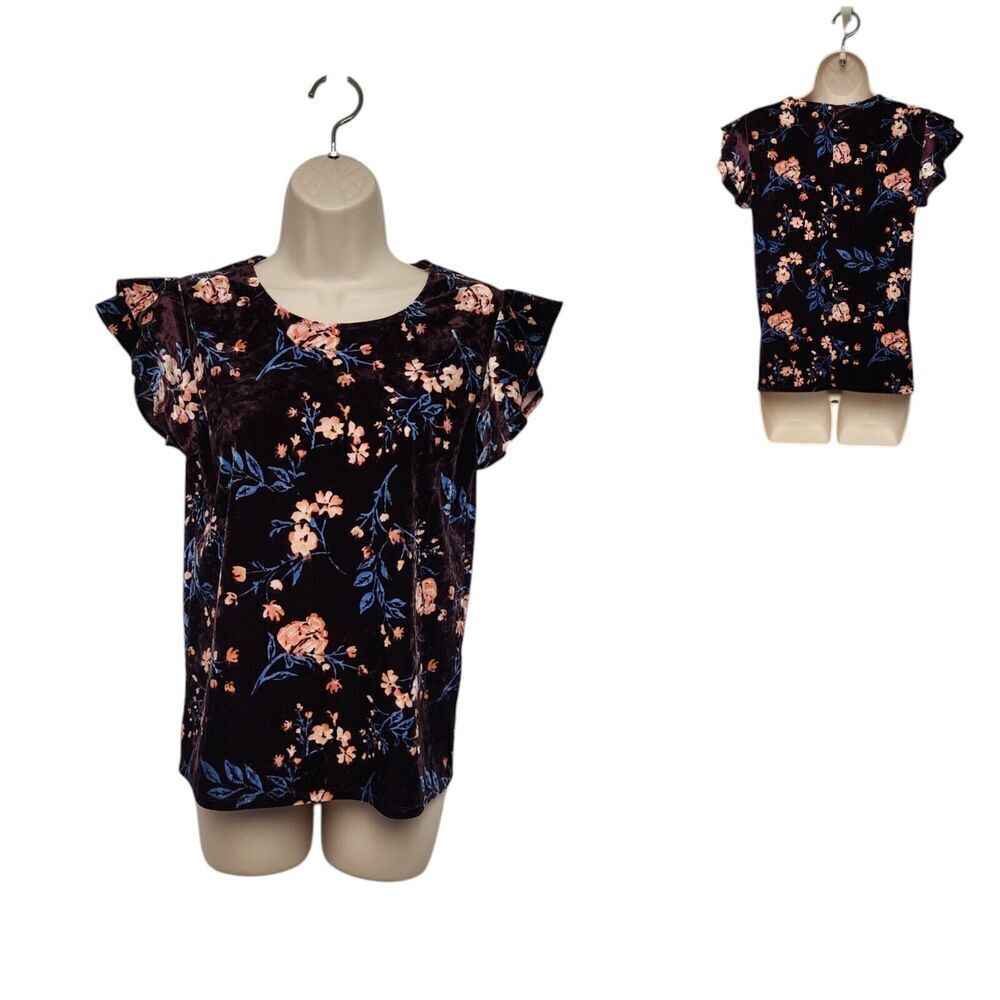 A.N.A Women's Velvet Purple Short Sleeve Casual T Shirt Petite XS